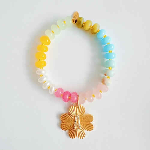 Color Garden Initial Bracelet – Bright Beads with Clover Charm Accent