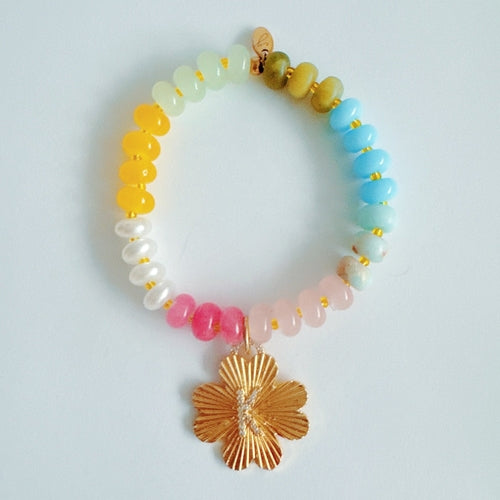 Color Garden Initial Bracelet – Bright Beads with Clover Charm Accent