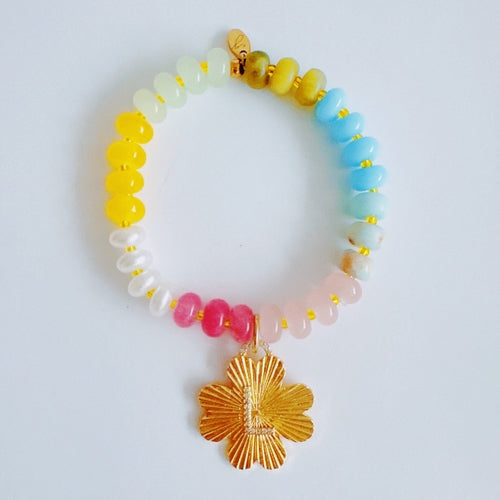 Color Garden Initial Bracelet – Bright Beads with Clover Charm Accent