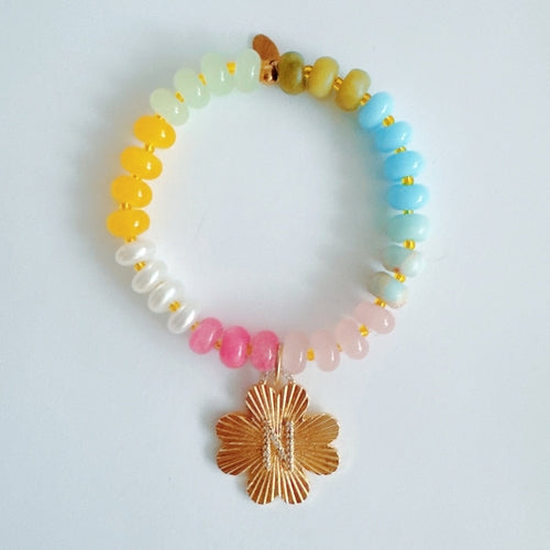 Color Garden Initial Bracelet – Bright Beads with Clover Charm Accent