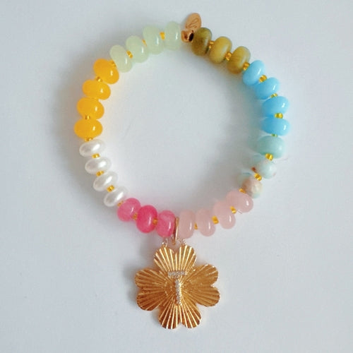 Color Garden Initial Bracelet – Bright Beads with Clover Charm Accent