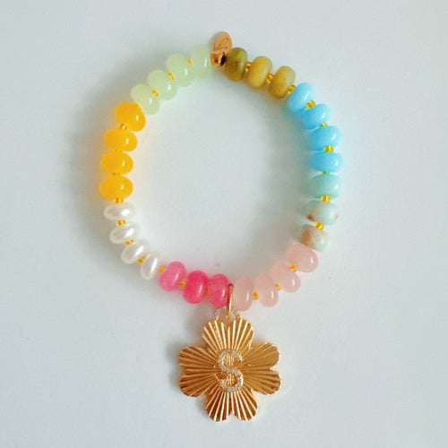 Color Garden Initial Bracelet – Bright Beads with Clover Charm Accent
