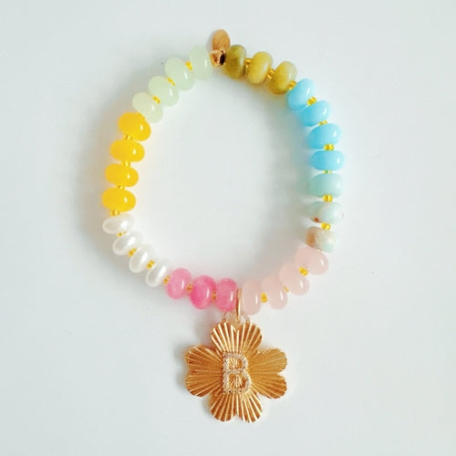 Color Garden Initial Bracelet – Bright Beads with Clover Charm Accent