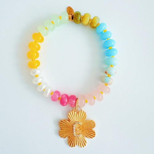 Color Garden Initial Bracelet – Bright Beads with Clover Charm Accent