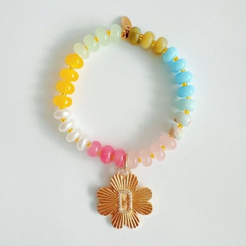 Color Garden Initial Bracelet – Bright Beads with Clover Charm Accent