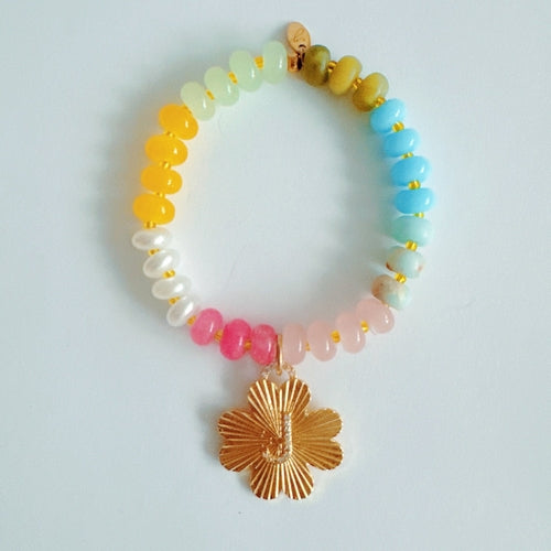 Color Garden Initial Bracelet – Bright Beads with Clover Charm Accent
