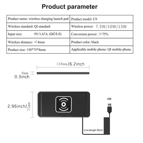 Wireless Car Charger Charging Pad 15w Non Slip Qi Fast Charger For Car
