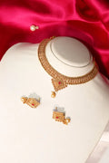 Red Premium Stylish Gold Plated Jewellery Set With Earring