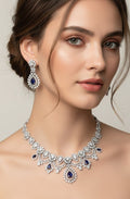 Blue Sapphire & Diamond Pendant Necklace Set