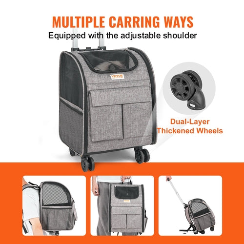 Cat Carrier with Wheels, Rolling Pet Carrier with Telescopic Handle