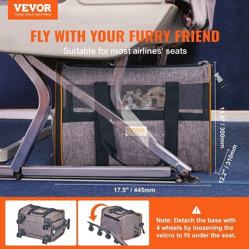 Cat Carrier with Wheels, Airline Approved Rolling Pet Carrier with