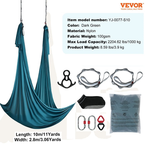 Aerial Silk & Yoga Swing, 11 Yards, Aerial Yoga Hammock Kit with