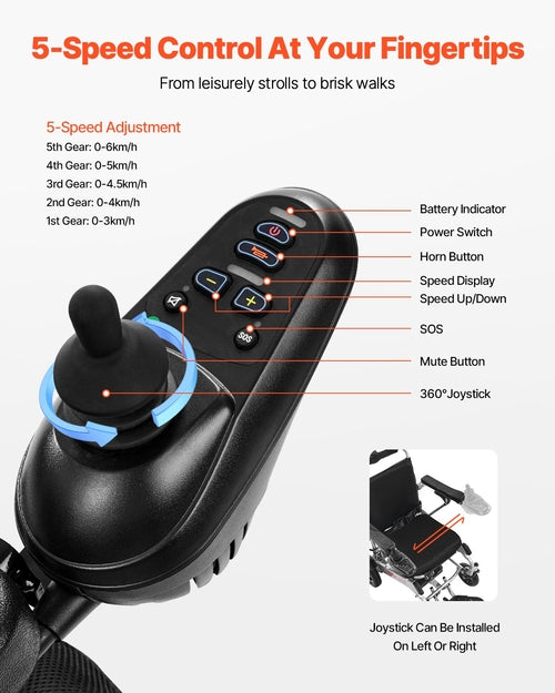 Electric Wheelchair for Adults, 136kg Capacity with Adjustable