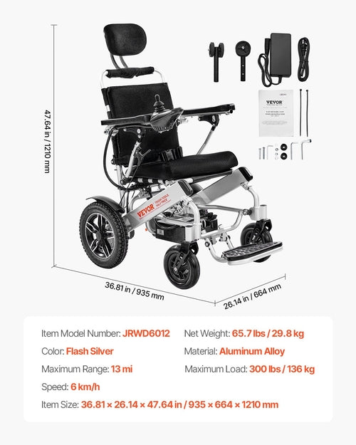 Electric Wheelchair for Adults, 136kg Capacity with Adjustable
