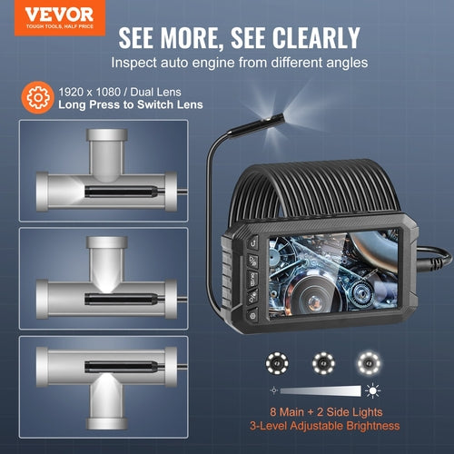 Endoscope Camera with Lights Triple Lens Borescope 1499.6 cm Cable