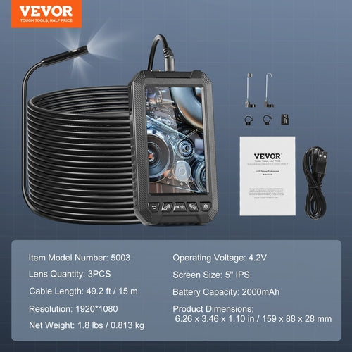 Endoscope Camera with Lights Triple Lens Borescope 1499.6 cm Cable