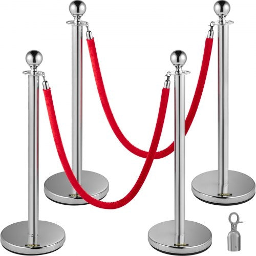 Retractable Silver Round Top Queue Control Barrier Posts Stands
