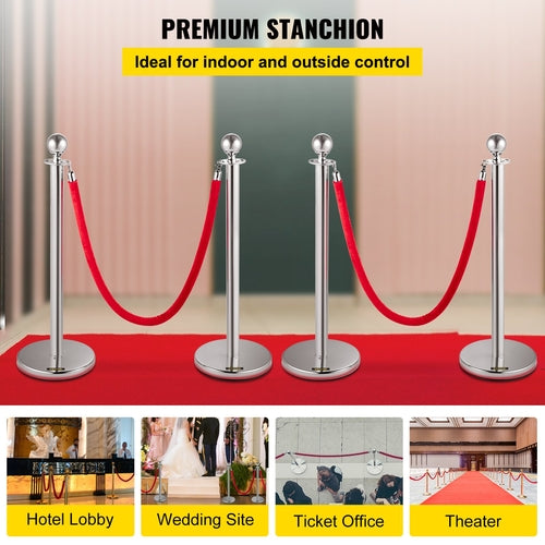 Retractable Silver Round Top Queue Control Barrier Posts Stands