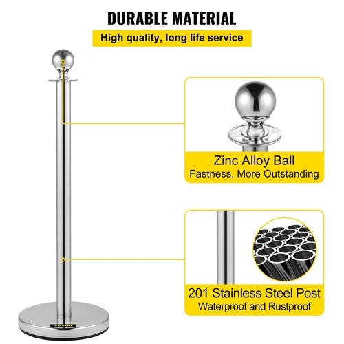 Retractable Silver Round Top Queue Control Barrier Posts Stands