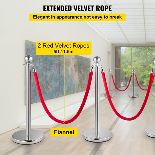 Retractable Silver Round Top Queue Control Barrier Posts Stands