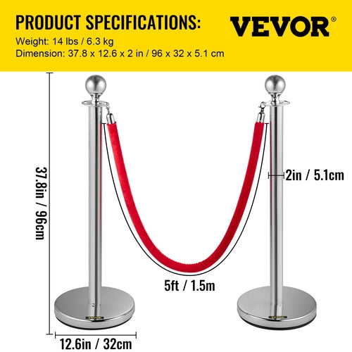 Retractable Silver Round Top Queue Control Barrier Posts Stands
