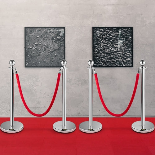 Retractable Silver Round Top Queue Control Barrier Posts Stands