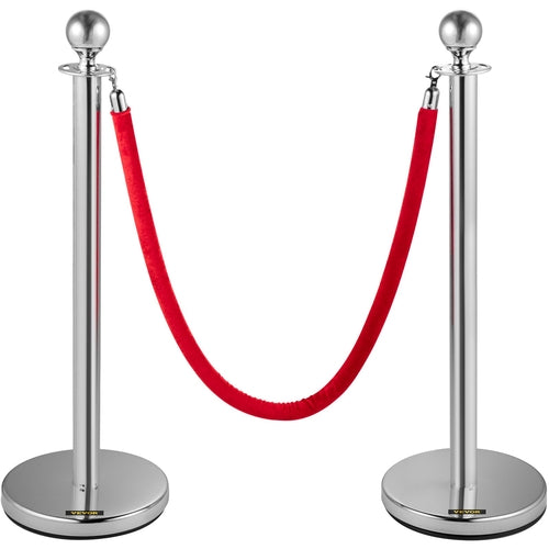 Retractable Silver Round Top Queue Control Barrier Posts Stands