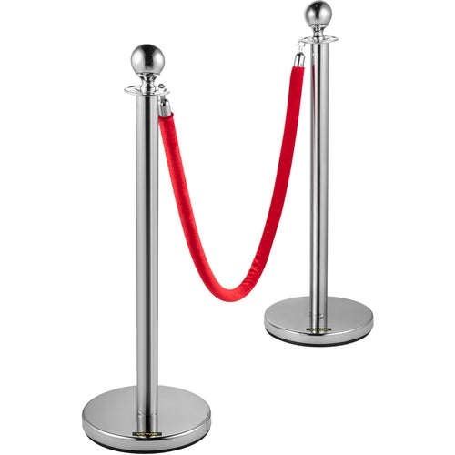 Retractable Silver Round Top Queue Control Barrier Posts Stands