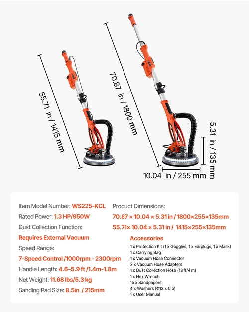 Drywall Sander, 950W Electric Drywall Sander, Popcorn Ceiling Removal