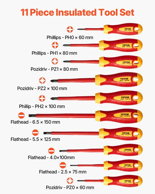 Insulated Screwdriver Set, 11-Piece Professional Electrical