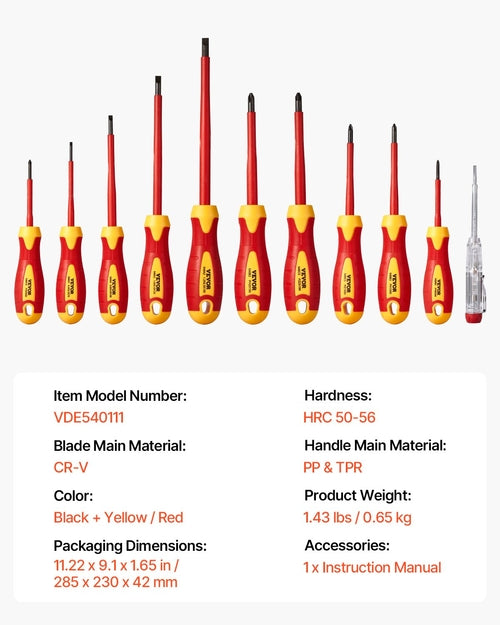 Insulated Screwdriver Set, 11-Piece Professional Electrical