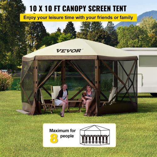 Gazebo Screen Tent, 10 x 10 ft, 6 Sided Pop-up Camping Canopy Shelter