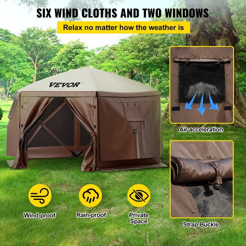 Gazebo Screen Tent, 10 x 10 ft, 6 Sided Pop-up Camping Canopy Shelter