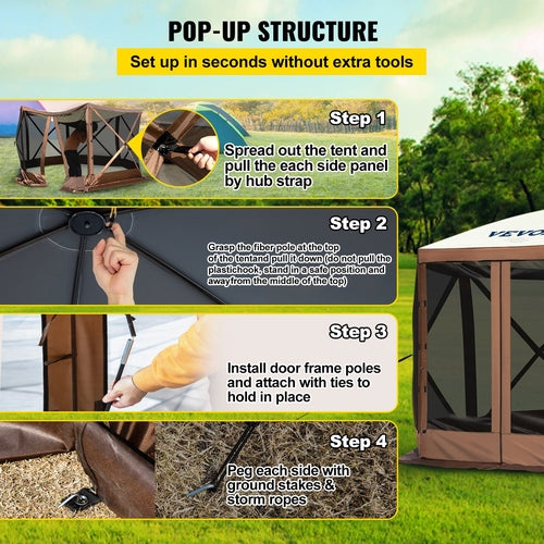 Gazebo Screen Tent, 10 x 10 ft, 6 Sided Pop-up Camping Canopy Shelter