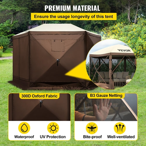 Gazebo Screen Tent, 10 x 10 ft, 6 Sided Pop-up Camping Canopy Shelter
