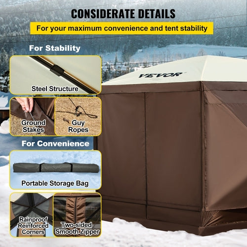 Gazebo Screen Tent, 10 x 10 ft, 6 Sided Pop-up Camping Canopy Shelter