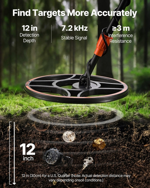 Waterproof Metal Detector, 304.8 mm, Professional High Accuracy Gold