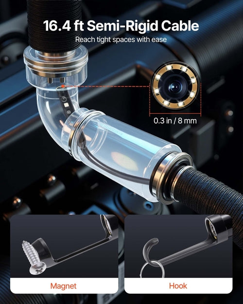 Triple Lens Endoscope Camera, 11.4 cm IPS Screen Borescope Inspection