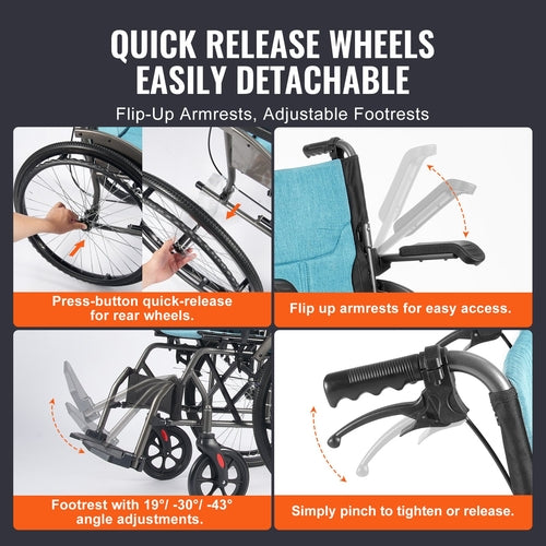 Wheelchair, Durable Aluminum Alloy Ultra-Lightweight Wheelchairs,