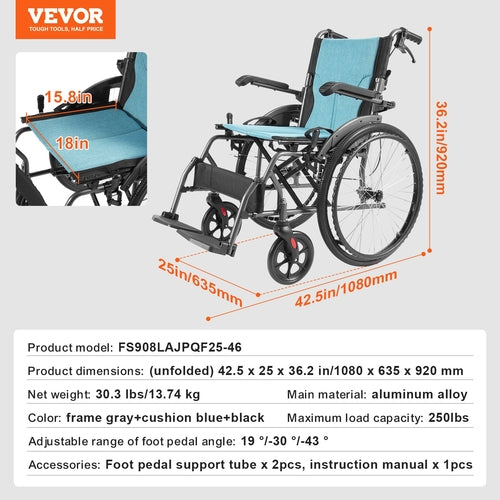 Wheelchair, Durable Aluminum Alloy Ultra-Lightweight Wheelchairs,