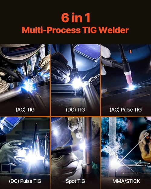 TIG Welder, 225A 6-In-1 Aluminum Welding Machine (Large LED Display)-