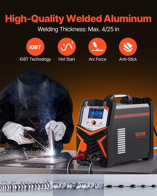 TIG Welder, 225A 6-In-1 Aluminum Welding Machine (Large LED Display)-