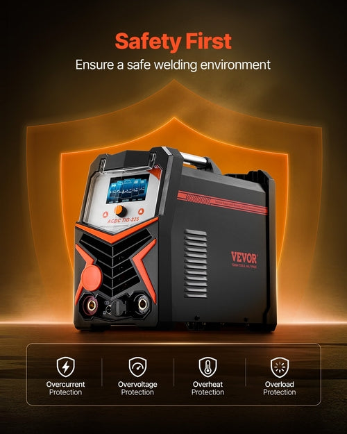 TIG Welder, 225A 6-In-1 Aluminum Welding Machine (Large LED Display)-