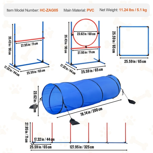 Dog Agility Training Equipment, 5 PCS Set with Adjustable High
