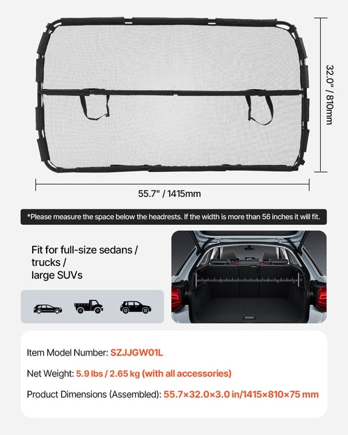 Dog Car Barrier, 56in Wide Car Divider for Front Seats Installation,