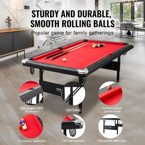Billiards Table, 213 cm Pool Table, Portable Foldable Space-Saving