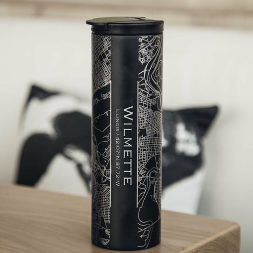 Wilmette - Illinois Engraved Map Tumbler in Matte Black